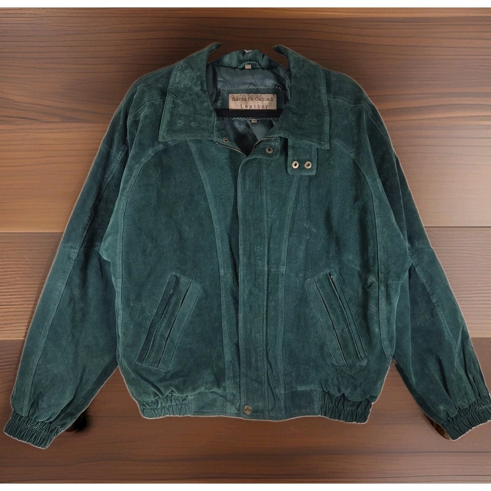 Vintage Forest Green Suede Leather Bomber Jacket 90s Grunge Western